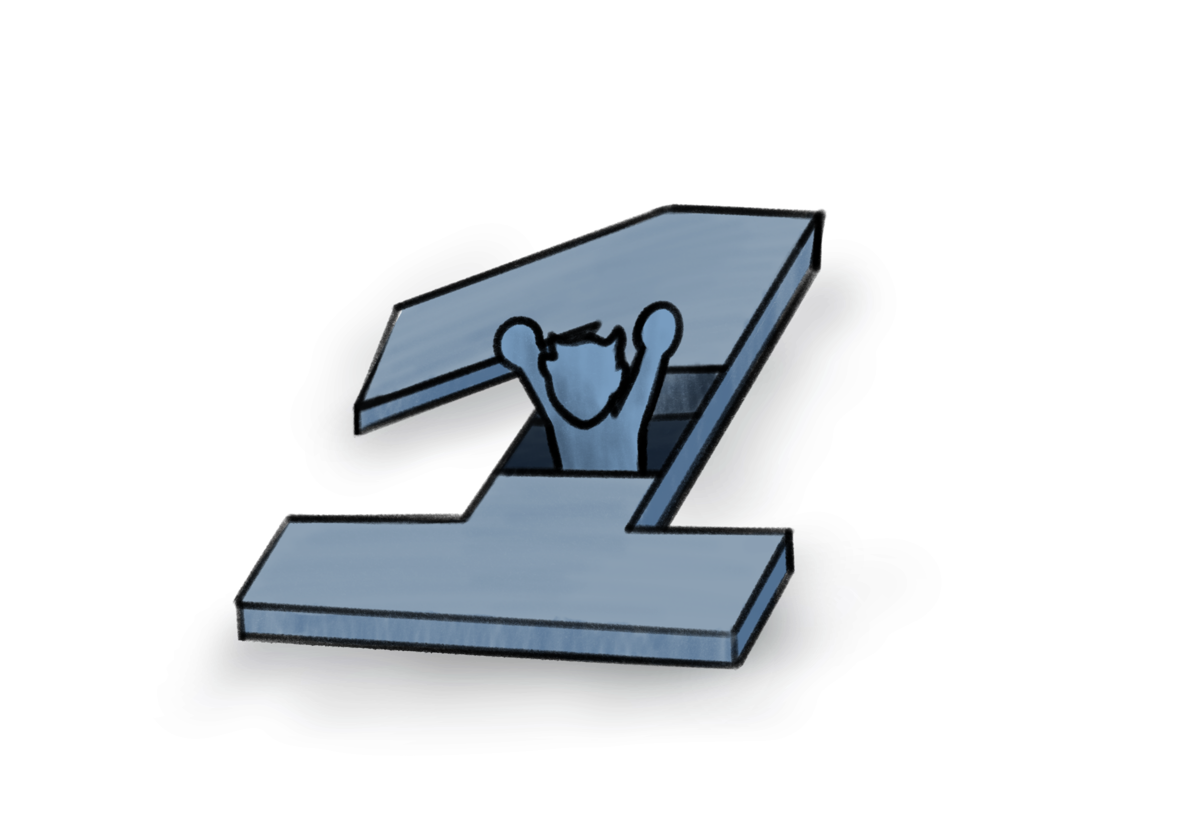 An illustration of a small figure with raised arms trapped between two heavy metallic slabs that are pressing down from above.